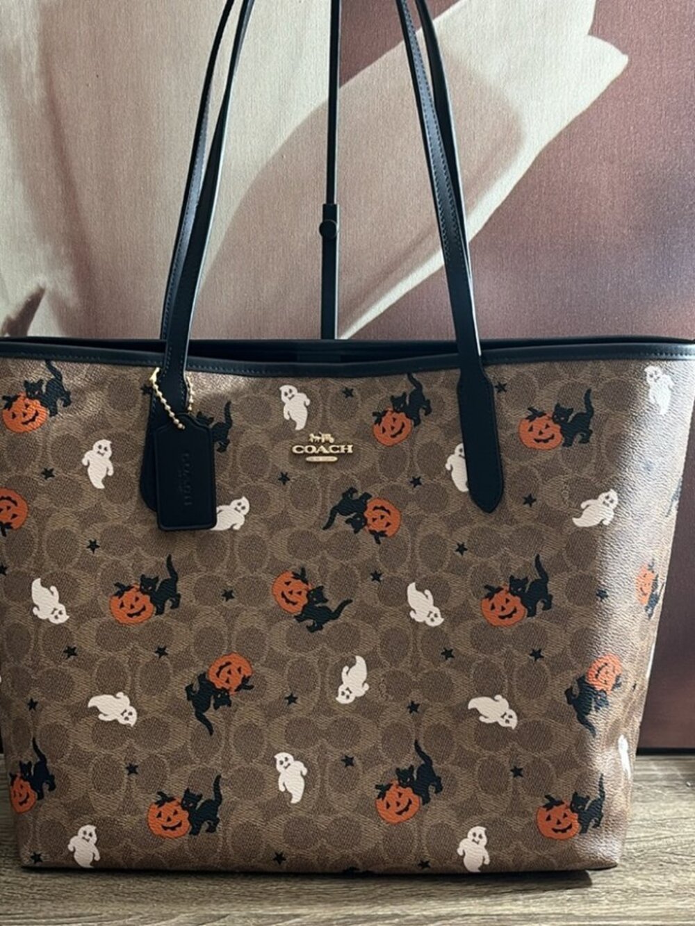 NWT ❤️ Coach City Tote In Signature Canvas With Halloween Print CW450